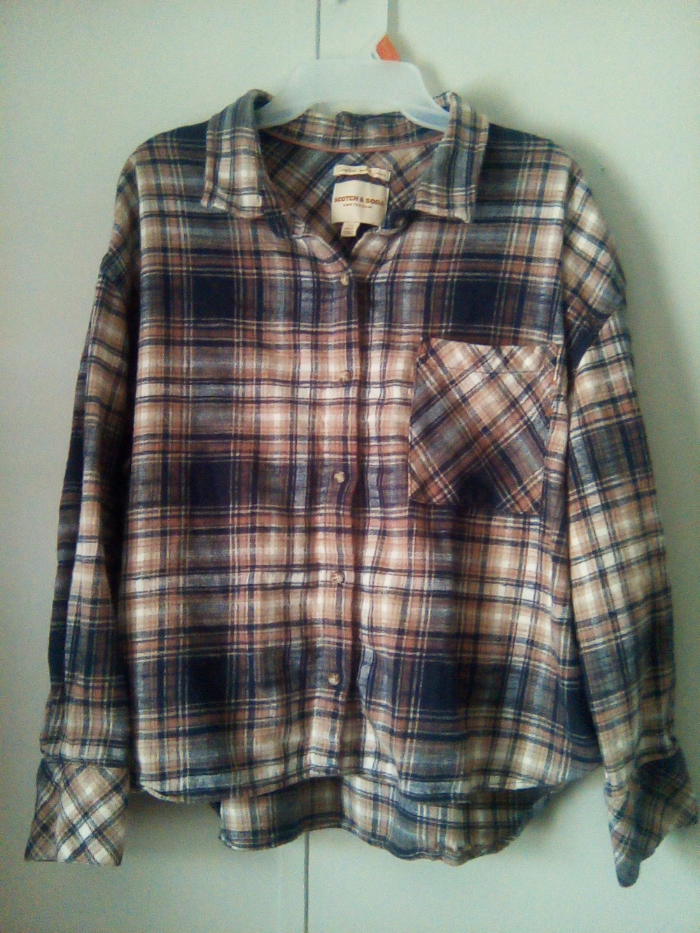 Scotch & Soda Navy and Cream Plaid Casual Button-Down Shirt